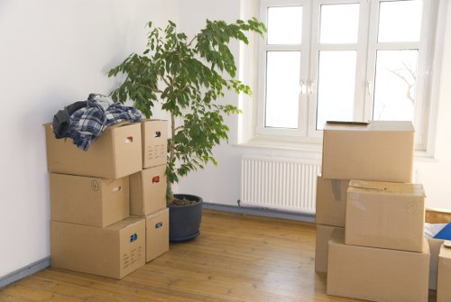 Packed boxes and furniture prepared for local removals